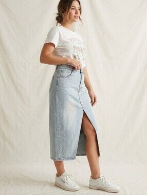 Nova Blue Denim Midi Skirt Light Wash Pre-owned Excellent Waist 30
